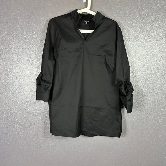 Misook Black Ruch Sleeves Tunic Blouse Size Medium Stylish Classy Lagenlook - Picture 1 of 10